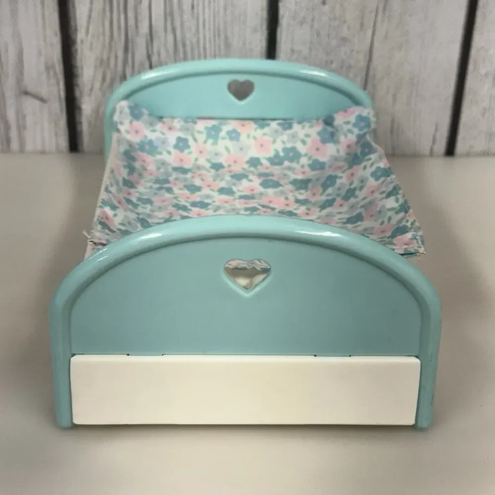 Fisher Price Loving Family Dollhouse 1993 Double Parent Bed w Floral Cloth Cover
